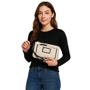 Franco Sarto Wristlet Clutch Wallet Bag Pouch Cream Black Woman's Women's